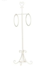 2 Ring Towel Holder Shabby Chic  Freestanding Antique Metal Stand (cream)