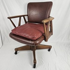 Vintage Wood Office Chair Armchair Rolling Rocking Swivel MCM Walnut