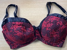 38DD BRA UNDERWIRED & PADDED / LA SENZA BLACK AND RED LACE VGC  (0082)