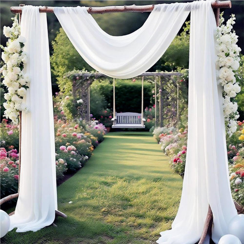 White chiffon wedding arch - white,