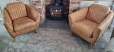 2 Next Faux Leather Arm Chairs - Tan - Bernie Arezz