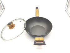 WOK PAN WITH LID 24 CM & DETACHABLE HANDLES-NON STICK/NOODLES COOKING FRYING PAN