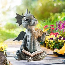 Garden Ornament Resin Dragon Reading Statue Outdoor Yard Decoration