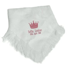 Personalised Baby Shawl Large Blanket Embroidered Christening Baptism gift Crown
