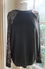 MINT VELVET Long Sleeved Olive Green Sweater~Silver Sequined Sleeves -L  UK14/16