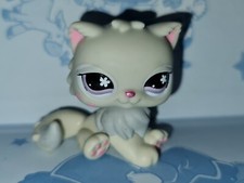 Littlest Pet Shop #609 / 722 Grey Persian Cat Purple Eyes LPS