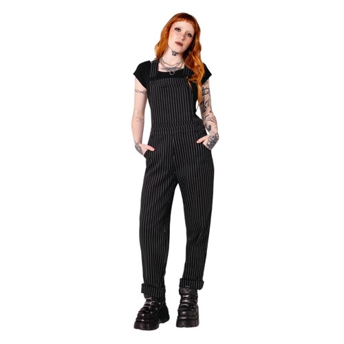 Hell bunny pinstripe dungarees - pinstripe,
