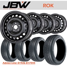 8"x18" JBW ROK GLOSS BLACK STEEL WHEELS+TYRES TO SUIT VW TRANSPORTER T4 SET OF 4