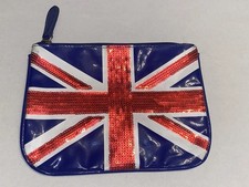 Vintage 1980s Union Jack Sequin Beaded Vinyl Coin Zipper Purse Clutch Bag London