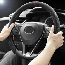 Car Steering Wheel Cover Black Suede Ultra-Thin Anti-Slip Fit 37-39cm Universal