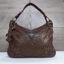 Isabella Fiore Brown Studded Leather Hobo Bag Arm Shoulder Purse Boho Festival