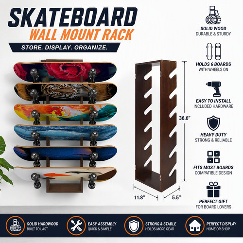Wood wall mount skateboard - wood,