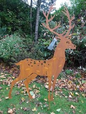 Large Rusty Metal Stag & Garden Ornament on Stake 116cm Tall x 76cm Wide