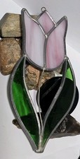 Stained Glass Floral Tulip Sun Catcher Pink Opalescent Flower