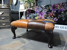 Chesterfield Queen Anne All Genuine Leather Patchwork Harlequin Footstool 
