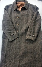 Stunning Vintage Crombie Gray Wool Tweed Herringbone Overcoat - 46 XL - PRISTINE