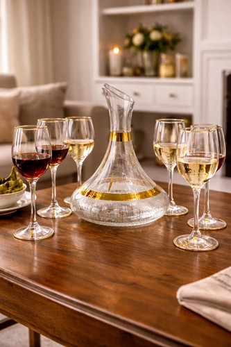 7pc glass jug set - jug, gold