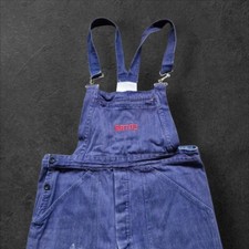 mens vintage navy French work dungarees featuring embroidery "artne" motiff, W34