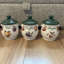 tea coffee sugar canisters Made In England Pristine Pottery Vtg Retro Kitchen