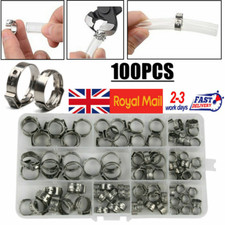 100PCS Single Ear Plus Stainless Steel Hose Clamps O Clips Pipe Fuel Water Air