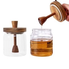 Wooden Honey Jar Dipper Set Airtight Glass Honey Containers Gift Convenient
