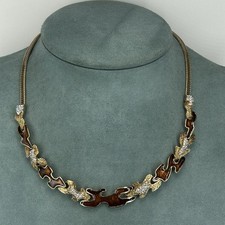 vintage Attwood & Sawyer necklace crystal enamel gold plated collar 17.5''