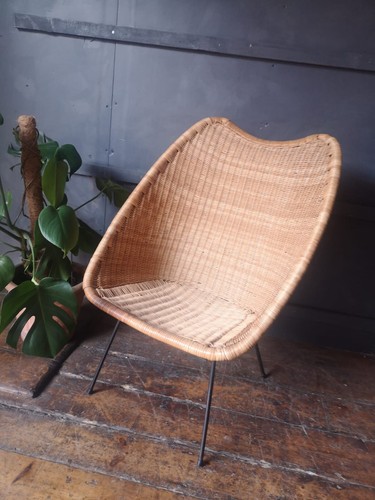 Vintage wicker cane metal - cane,