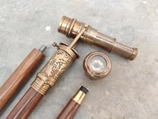 Compass Head Handle Wooden Nautical Brass Telescope Vintage Walking Stick