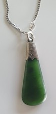 Antique Maori NZ Pounamu Greenstone, Sterling Silver Necklace