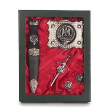 Scottish Clan Crest Pewter Gift Set - Sgian Dubh, Kilt Pin, Cufflinks, Buckle