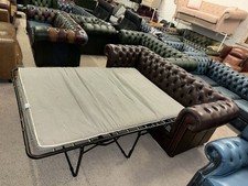 Chesterfield Brown Real Leather Three Seater Sofa Bed