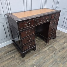 Antique Style Twin Pedestal Desk - Leather Inset Top – Restoration Project