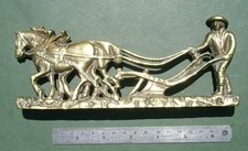 Vintage 1940's Brass Ploughman and Horse, Free P&P, plough ploughing farmer