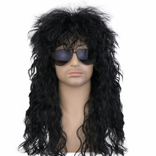 70s 80s Rocker Wigs for Men and Women, Rockstar Wig Long Curly Mullet Wigs for H