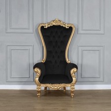 Throne Chair Lazarus  - Wedding Chair - Gold Leaf and Black Velvet Upholstery