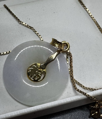 White jade round pendant - pendant, 14k