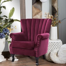 Wine Red Velvet Armchair Wing Back Chesterfied Queen Anne Chair Lounge Sofa Seat