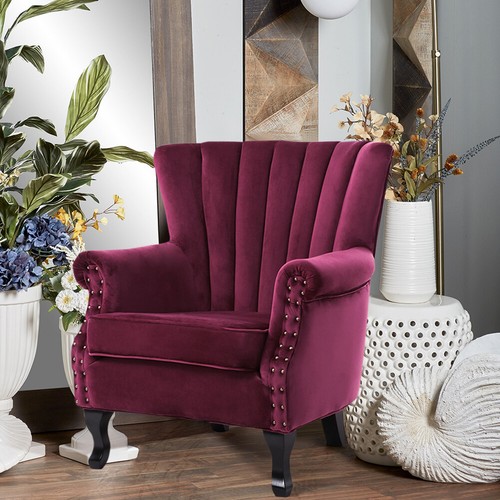 Burgundy velvet armchair wing - burgundy,