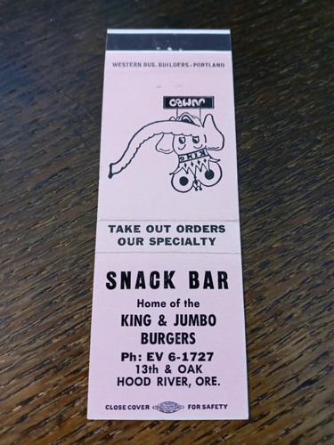 Vintage matchbook snack bar - matchbook:,