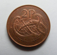 1998 Irish Two Pence Coin Old Ireland 2p Book Of Kells Stylized Bird Celtic Harp