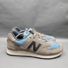 New Balance 574 Shoes Mens Size 11.5 Brown Blue Suede Retro Running Sneakers