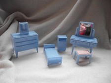 VINTAGE 50s 60s BLUE PLASTIC BEDROOM FURNITURE DOLLS HOUSE KLEEWARE etc
