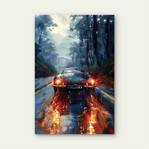 Vintage sports car rainy road - vintage,