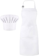 SATINIOR 2 Pcs Chef Costume Hat Apron Set for Adult Baker White 