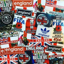 100 x England Ultra Stickers based on Programme Scarf Pin Badge Football Awayday