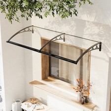 Multi-Size Curved Outside Window Door Canopy Clear Rain Shelter w/Leakage Trough