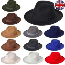 Mens Wide Brim Fedora Hat Classic Jazz Felt Trilby Elegant Ribbon Trilby Hat Cap