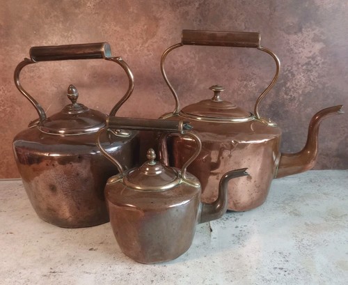 Antique copper kettles - antique,
