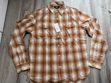 New Ralph Lauren RRL Plaid Checked Tan Cream Ombre Western Workshirt Shirt. S