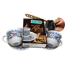 ALI BABA Turkish Coffee Set ( 100g Coffee + 2 Cups + 1 Copper Pot ) UK Seller